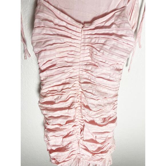 Lovers & Friends Women's Ami Mini Dress Shirred Ruffled Pink Stripes Tie Straps - Picture 8 of 12